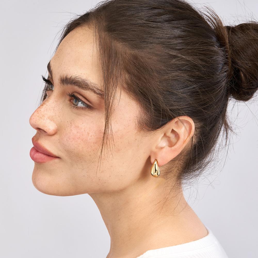 Olas d'Oro - 14K Yellow Gold Teardrop Dome Earrings with Polished Finish - 3.40 Grams Weight