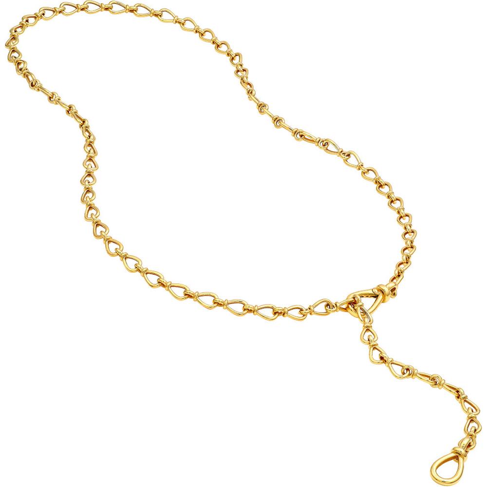 Olas d'Oro - 14K Yellow Gold Teardrop Link Lariat Necklace with Push Lock Closure - 20.02 Grams
