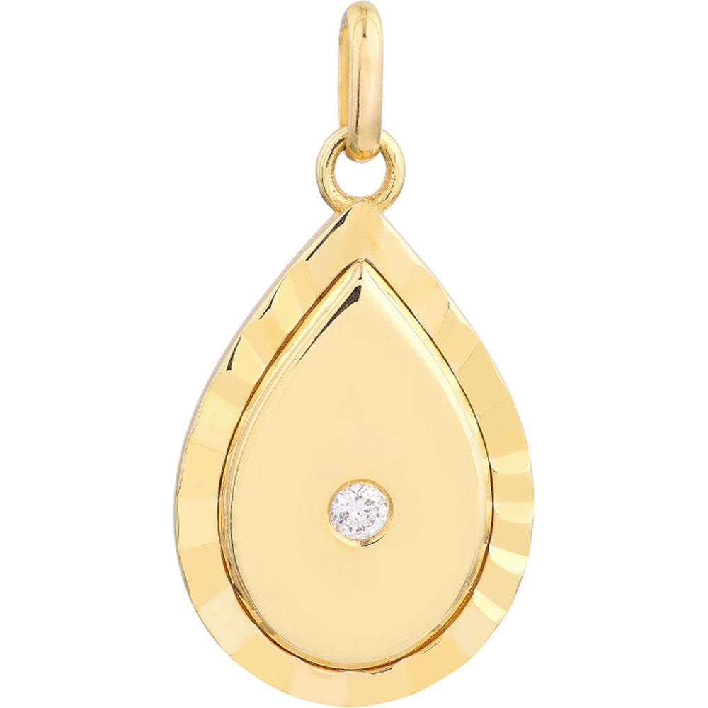 Olas d'Oro - 14K Yellow Gold Teardrop Pendant with 0.06 Carat Diamond