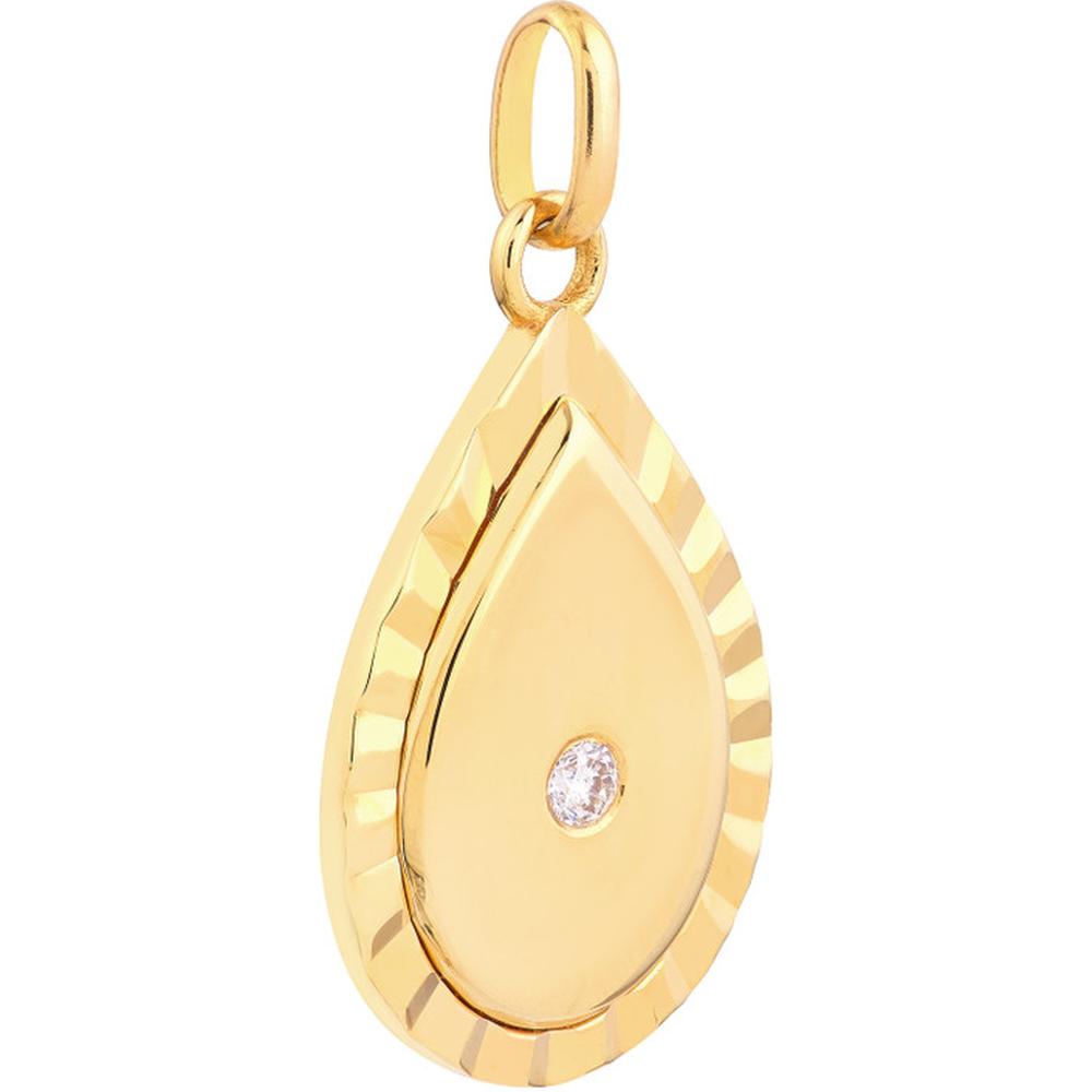 Olas d'Oro - 14K Yellow Gold Teardrop Pendant with 0.06 Carat Diamond