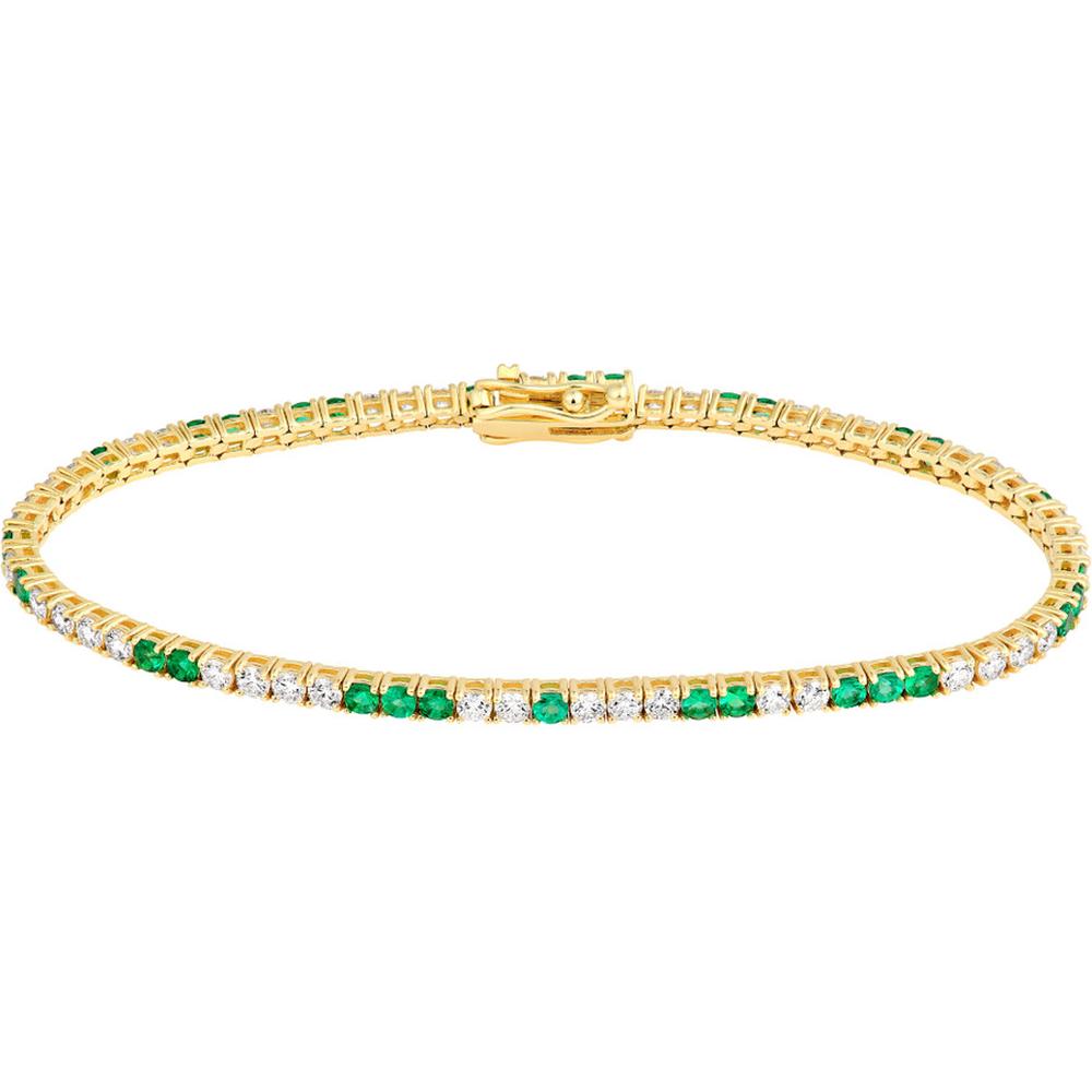 Olas d'Oro - 14K Yellow Gold Tennis Bracelet with Alternating Round Diamonds and Emeralds - 2.31 Carat Total Diamond Weight, 1.45 Carat Total Emerald Weight