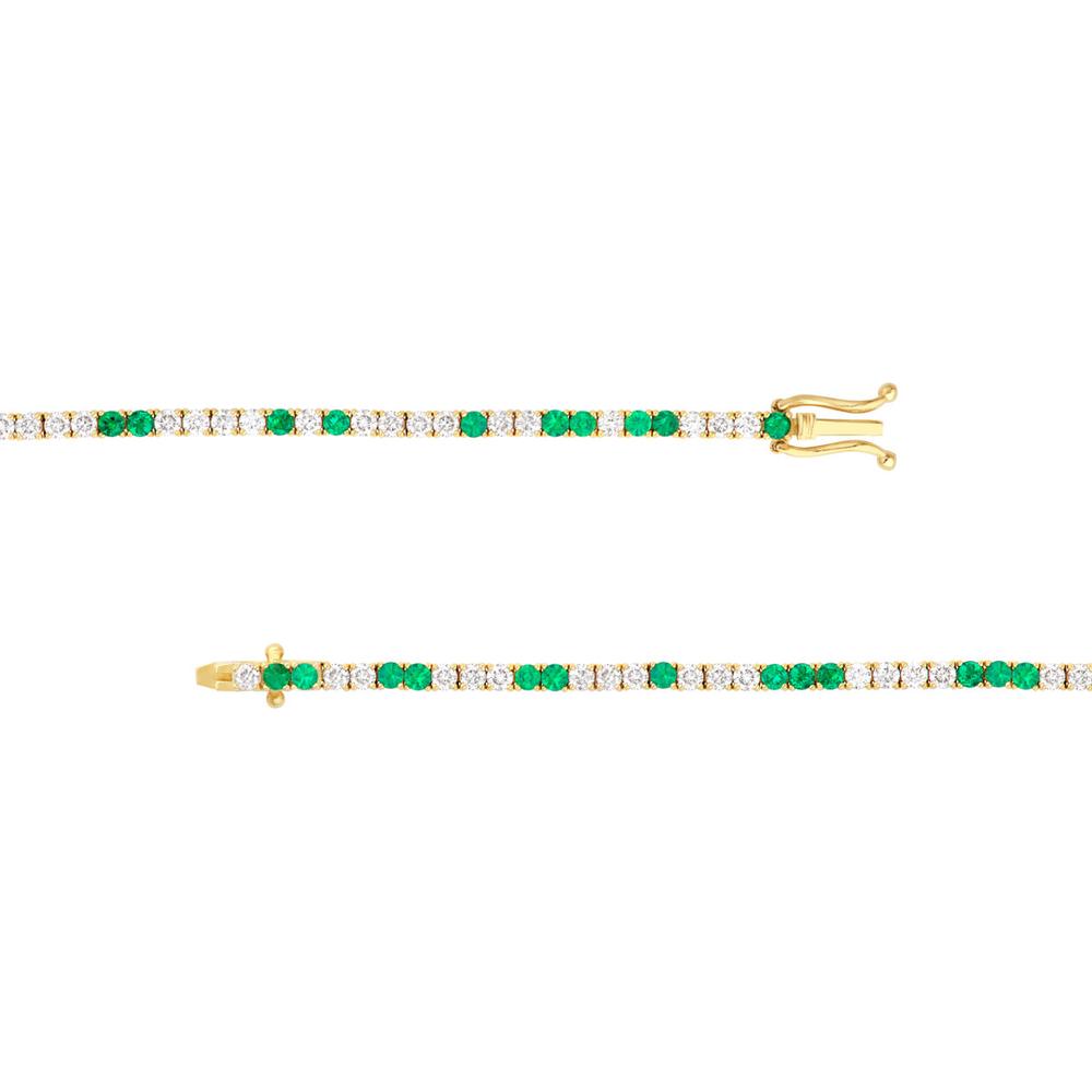 Olas d'Oro - 14K Yellow Gold Tennis Bracelet with Alternating Round Diamonds and Emeralds - 2.31 Carat Total Diamond Weight, 1.45 Carat Total Emerald Weight