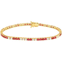 Olas d'Oro - 14K Yellow Gold Tennis Bracelet with Alternating Ruby and Diamond Stones - 1.80 Carat Total Diamond Weight, 3.70 Carat Total Ruby Weight
