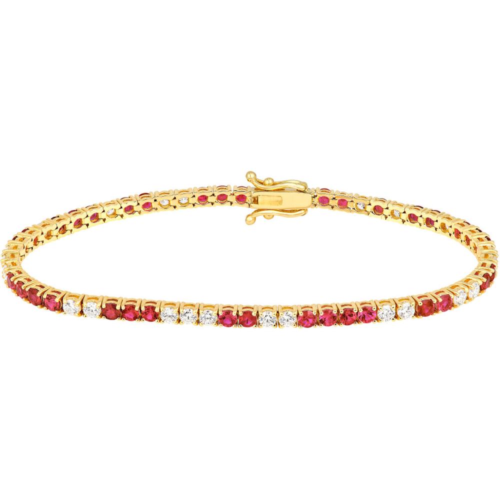 Olas d'Oro - 14K Yellow Gold Tennis Bracelet with Alternating Ruby and Diamond Stones - 1.80 Carat Total Diamond Weight, 3.70 Carat Total Ruby Weight