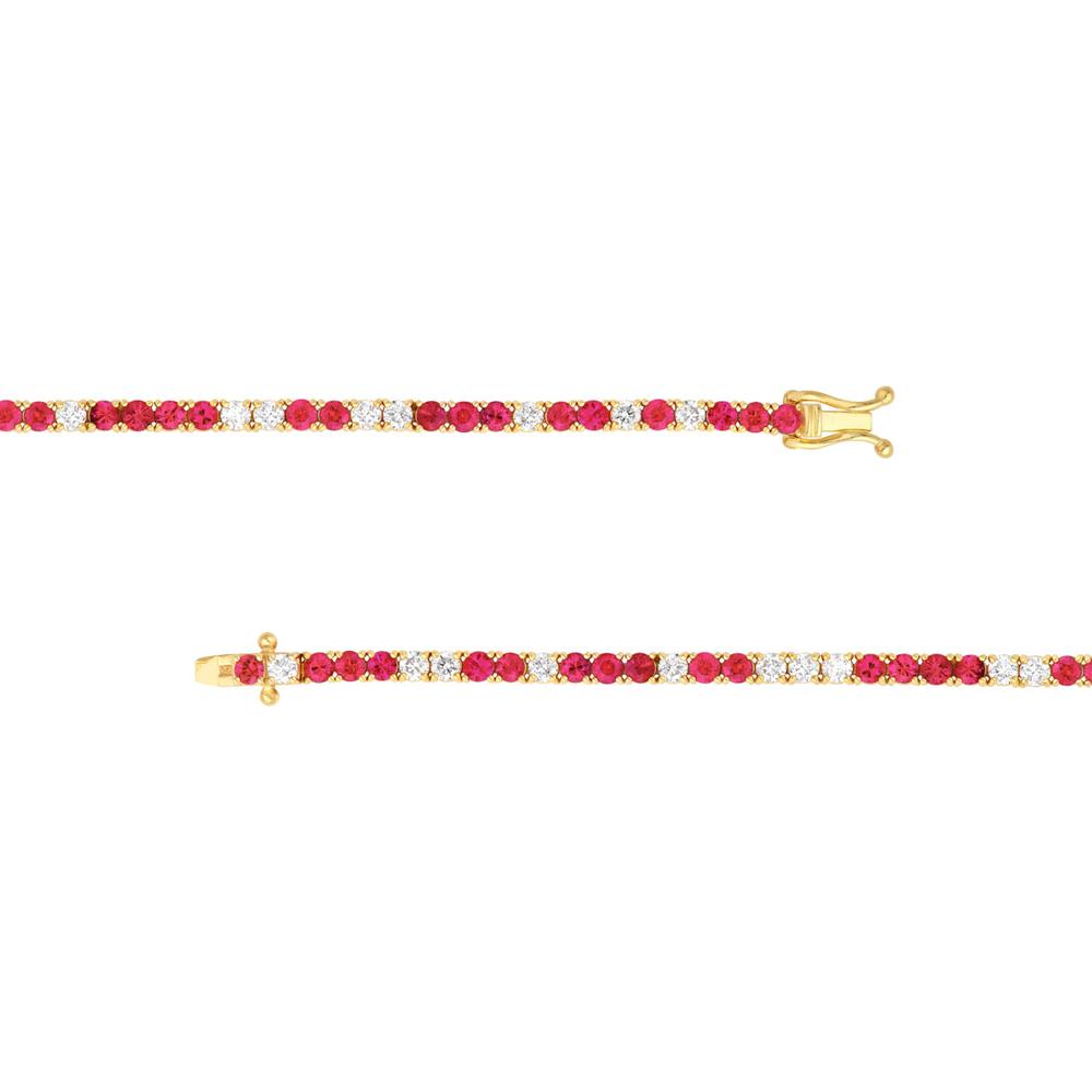 Olas d'Oro - 14K Yellow Gold Tennis Bracelet with Alternating Ruby and Diamond Stones - 1.80 Carat Total Diamond Weight, 3.70 Carat Total Ruby Weight