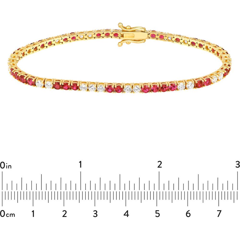 Olas d'Oro - 14K Yellow Gold Tennis Bracelet with Alternating Ruby and Diamond Stones - 1.80 Carat Total Diamond Weight, 3.70 Carat Total Ruby Weight