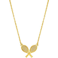 Olas d'Oro - 14K Yellow Gold Tennis Racket Pendant Necklace - Adjustable 2" Jump Ring