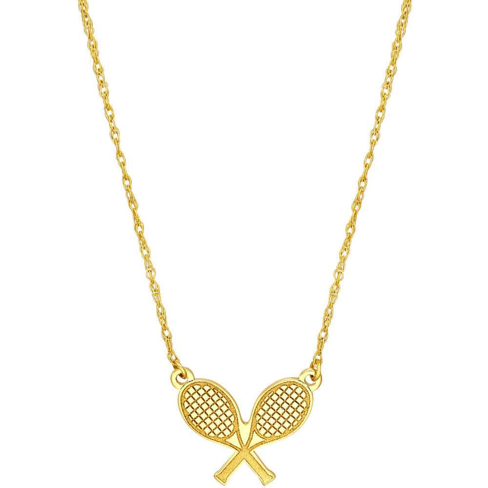 Olas d'Oro - 14K Yellow Gold Tennis Racket Pendant Necklace - Adjustable 2" Jump Ring