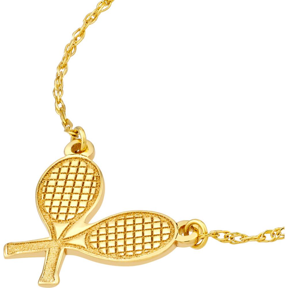 Olas d'Oro - 14K Yellow Gold Tennis Racket Pendant Necklace - Adjustable 2" Jump Ring