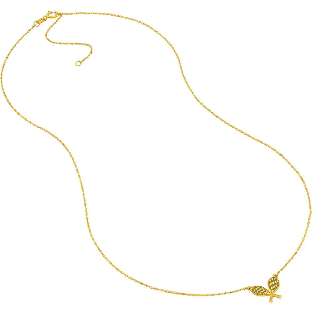 Olas d'Oro - 14K Yellow Gold Tennis Racket Pendant Necklace - Adjustable 2" Jump Ring