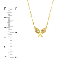 Olas d'Oro - 14K Yellow Gold Tennis Racket Pendant Necklace - Adjustable 2" Jump Ring