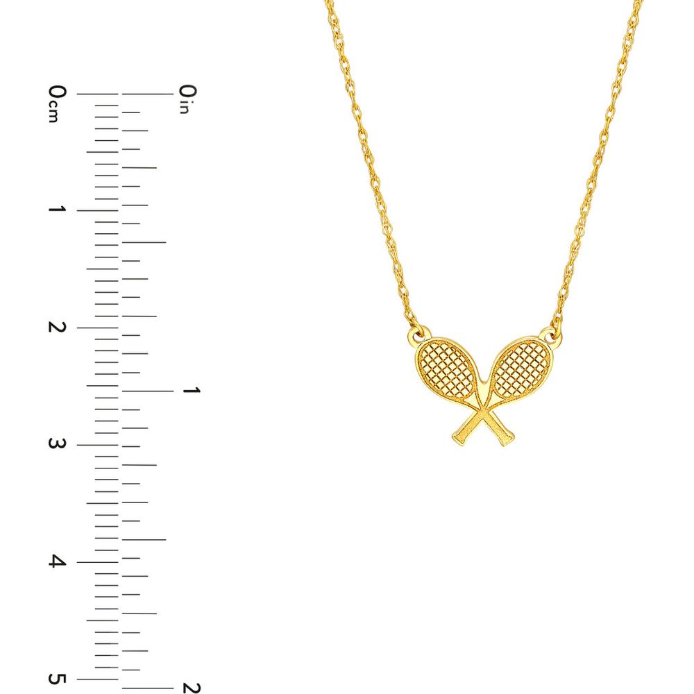 Olas d'Oro - 14K Yellow Gold Tennis Racket Pendant Necklace - Adjustable 2" Jump Ring