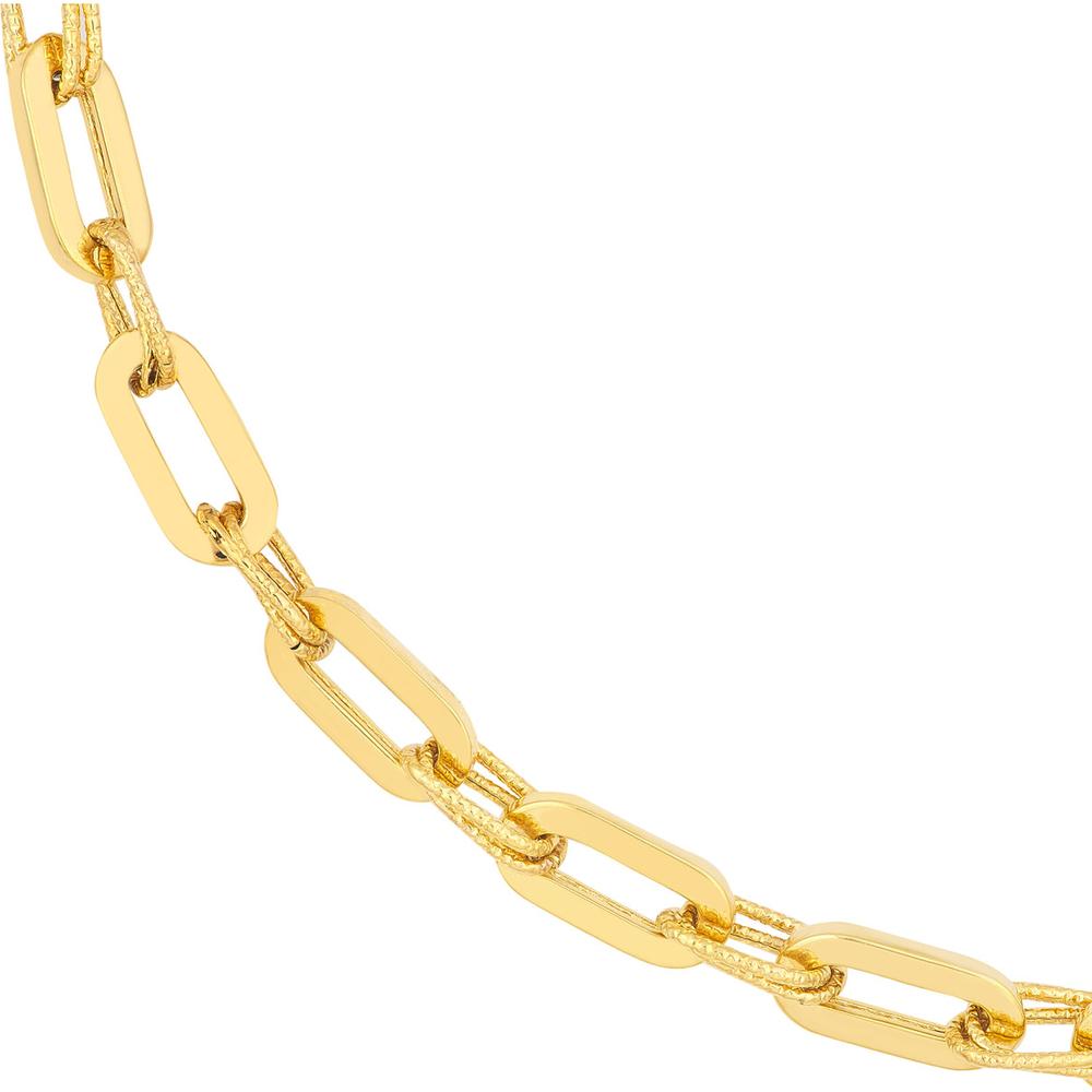 Olas d'Oro - 14K Yellow Gold Textured 2+1 Hollow Link Necklace with Lobster Clasp - 11.59 Grams