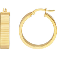 Olas d'Oro - 14K Yellow Gold Textured 20mm Round Hoop Earrings with Hinge Closure - 3.00 Grams Total Weight