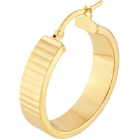 Olas d'Oro - 14K Yellow Gold Textured 20mm Round Hoop Earrings with Hinge Closure - 3.00 Grams Total Weight
