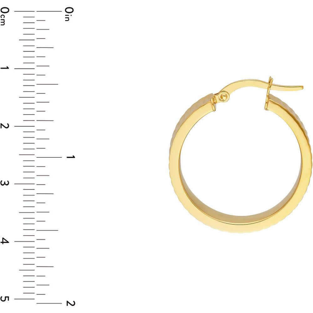 Olas d'Oro - 14K Yellow Gold Textured 20mm Round Hoop Earrings with Hinge Closure - 3.00 Grams Total Weight