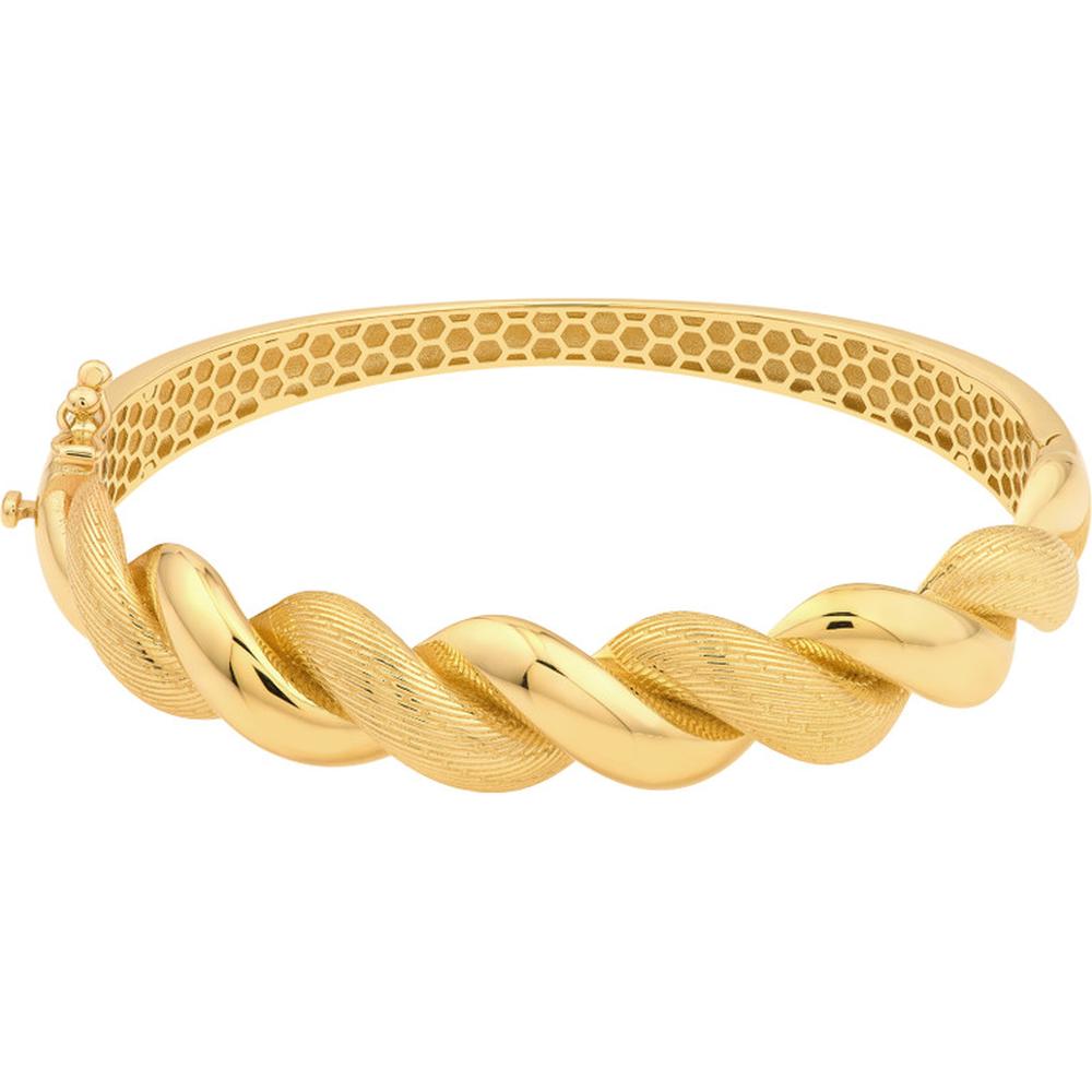 Olas d'Oro - 14K Yellow Gold Textured and Polished Twist Bangle Bracelet