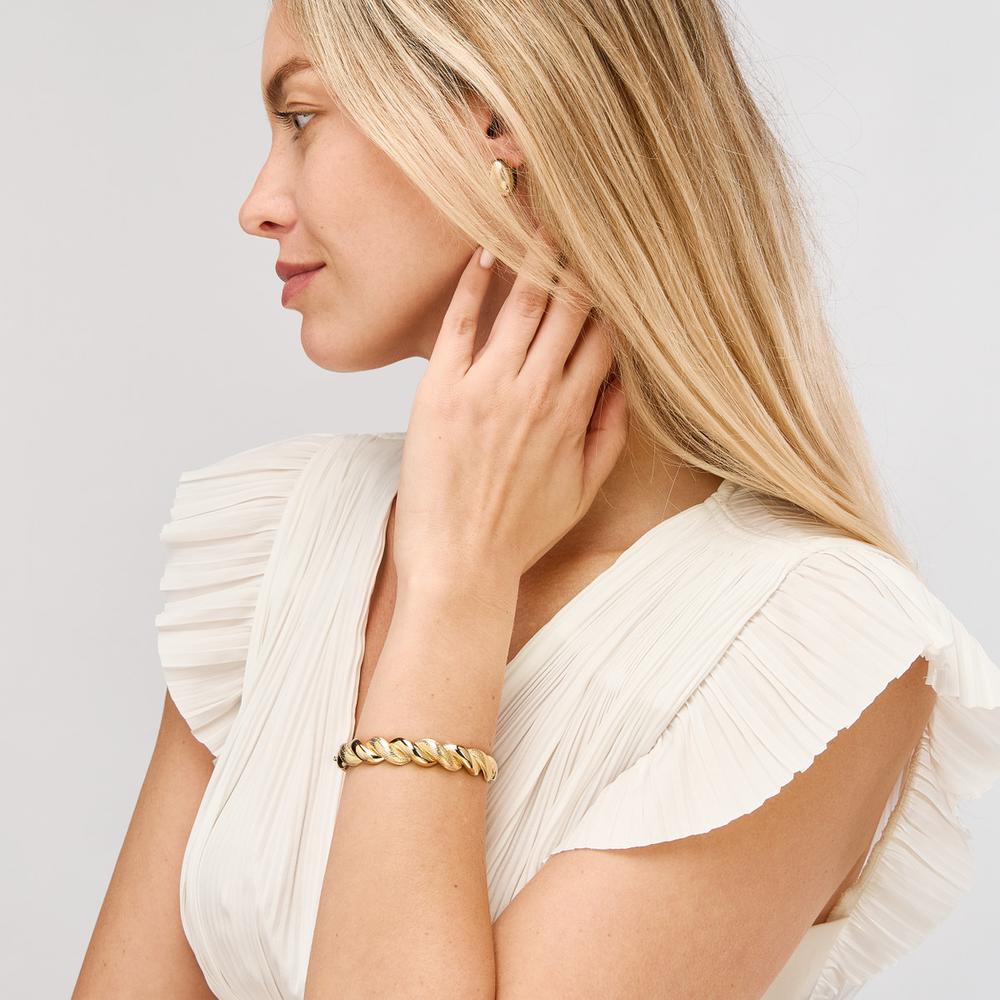 Olas d'Oro - 14K Yellow Gold Textured and Polished Twist Bangle Bracelet
