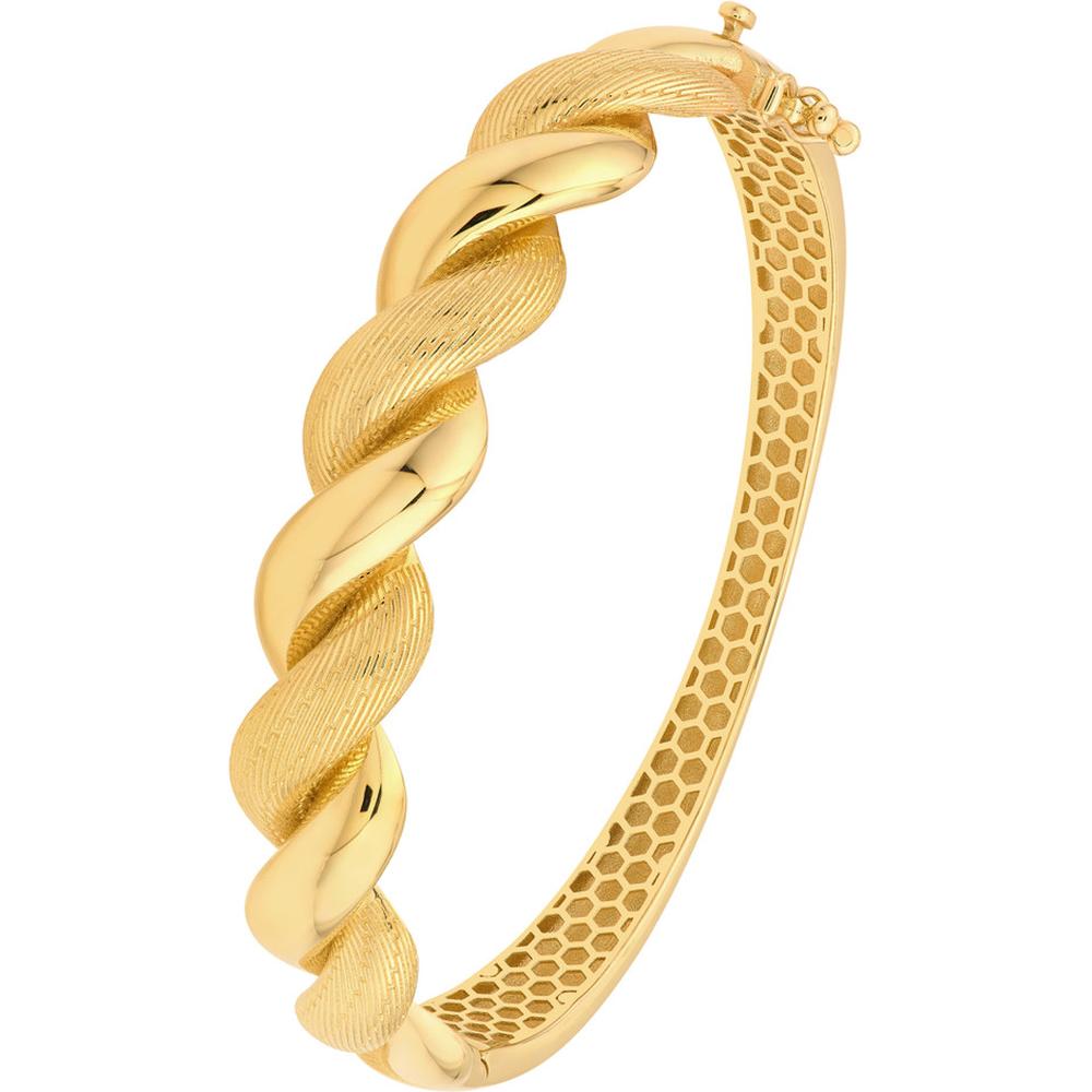 Olas d'Oro - 14K Yellow Gold Textured and Polished Twist Bangle Bracelet