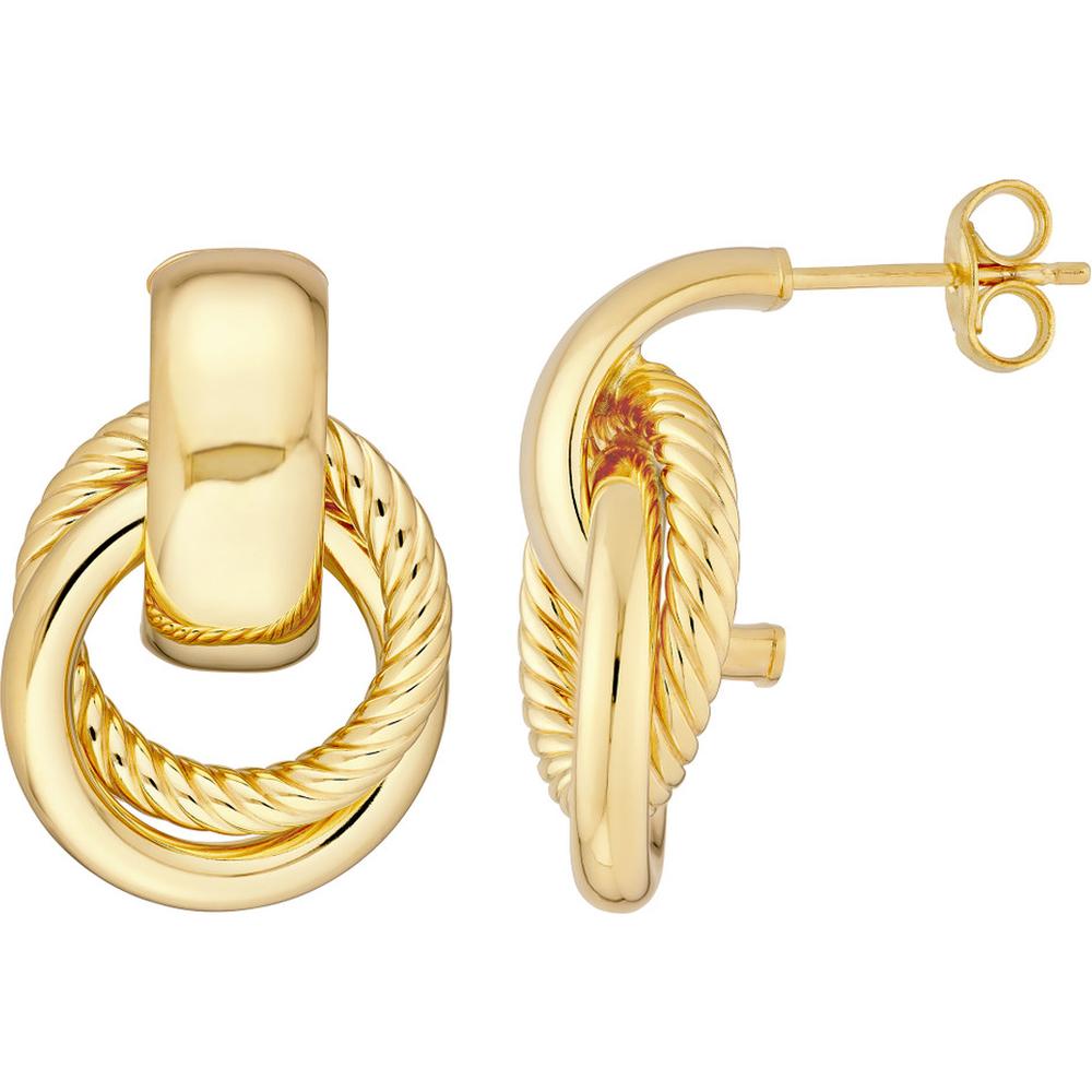 Olas d'Oro - 14K Yellow Gold Textured Door Knocker Hoop Earrings 3.00 Grams