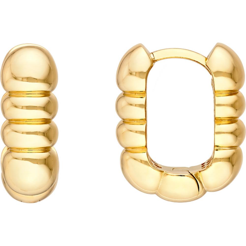 Olas d'Oro - 14K Yellow Gold Textured Huggie Earrings with Beaded Design - 5.44g
