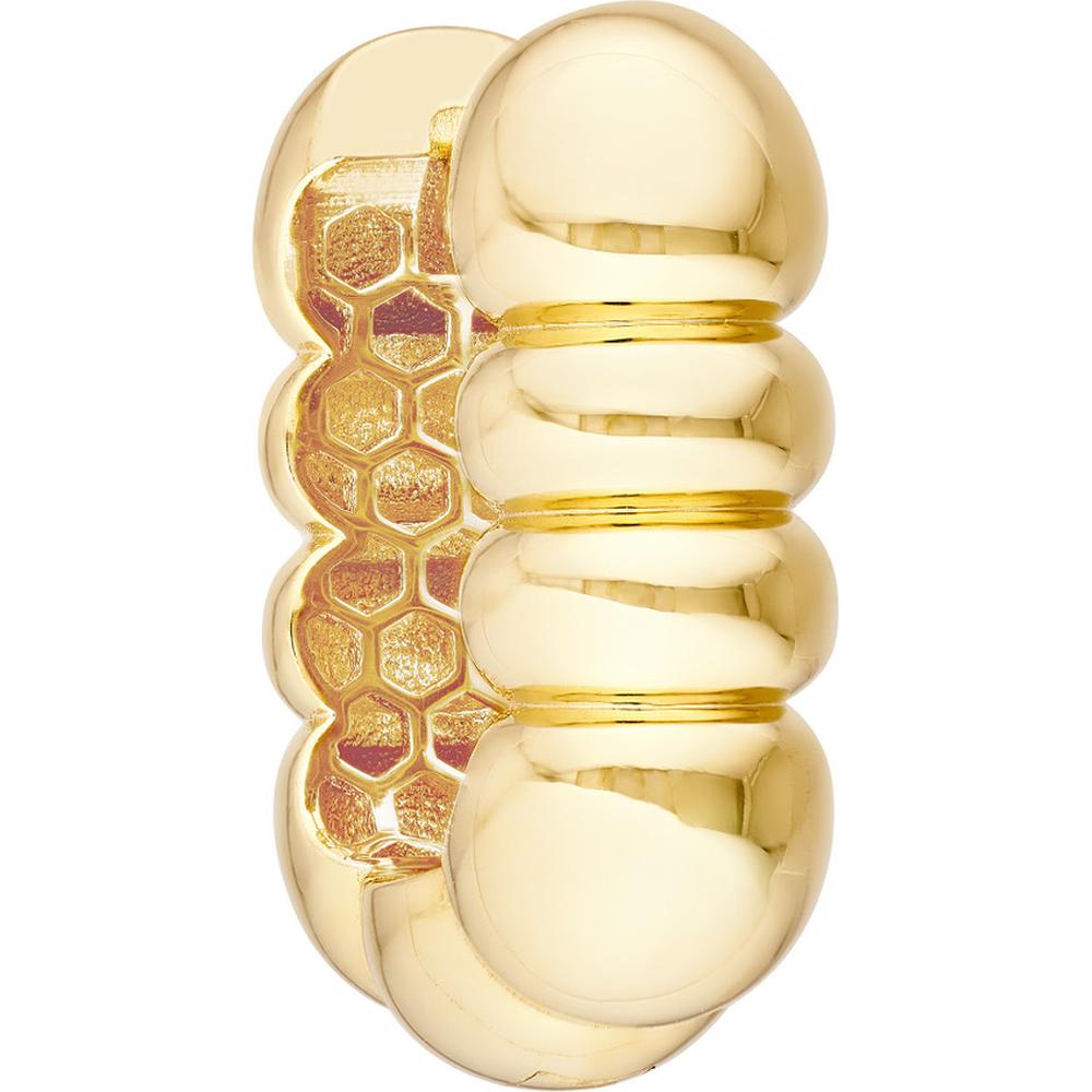Olas d'Oro - 14K Yellow Gold Textured Huggie Earrings with Beaded Design - 5.44g