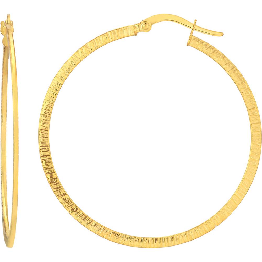 Olas d'Oro - 14K Yellow Gold Textured Large Hoop Earrings - Lightweight and Elegant Design