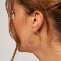 Olas d'Oro - 14K Yellow Gold Textured Large Hoop Earrings - Lightweight and Elegant Design