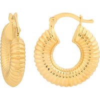 Olas d'Oro - 14K Yellow Gold Textured Round Hoop Earrings - 2.47 Grams Total Weight