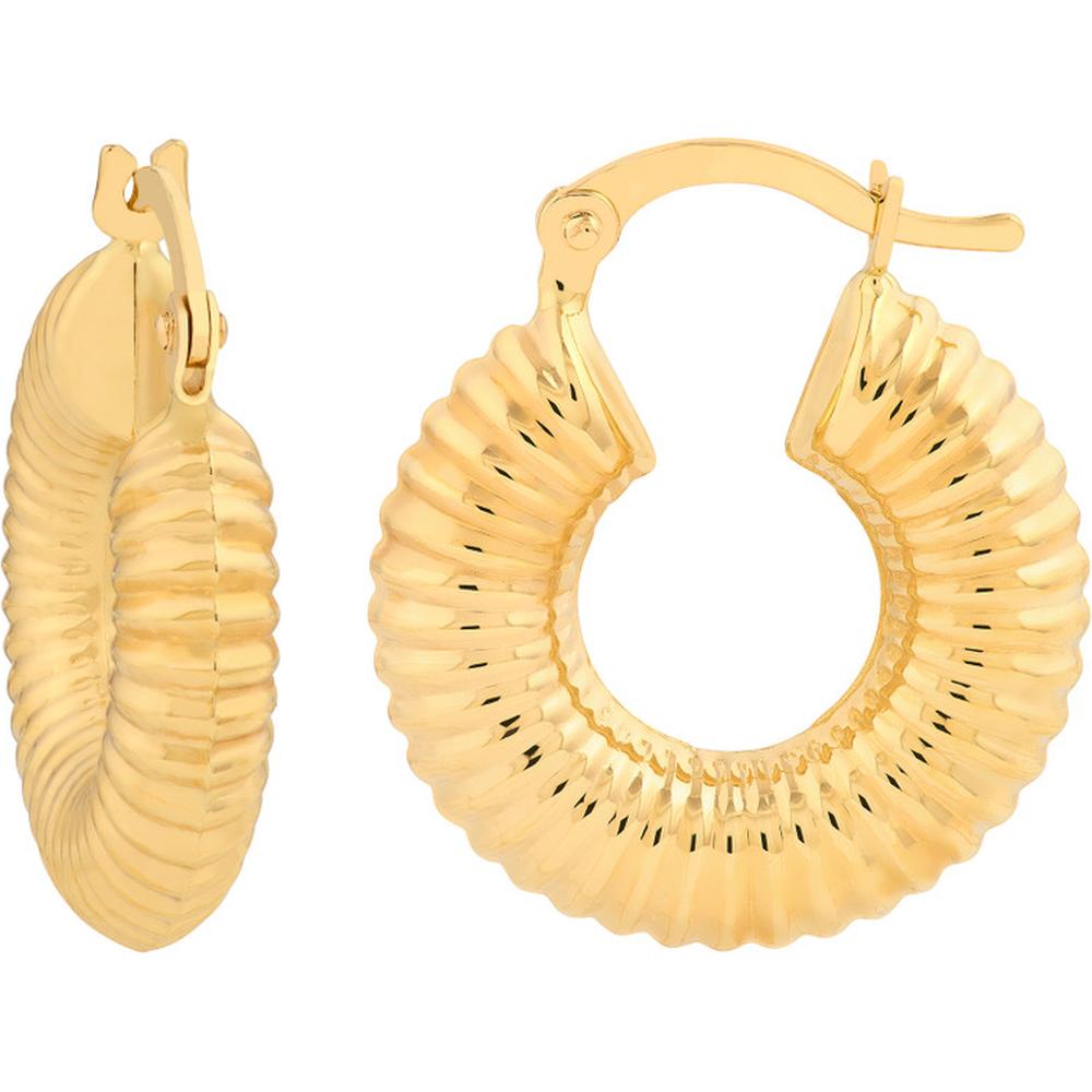 Olas d'Oro - 14K Yellow Gold Textured Round Hoop Earrings - 2.47 Grams Total Weight