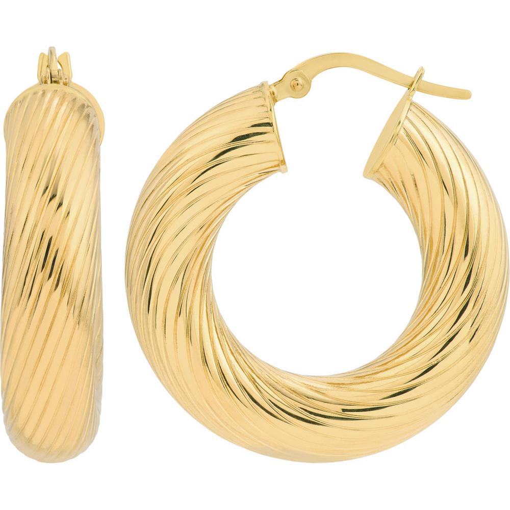 Olas d'Oro - 14K Yellow Gold Textured Round Tube Hoop Earrings - 15mm