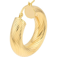 Olas d'Oro - 14K Yellow Gold Textured Round Tube Hoop Earrings - 15mm