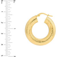 Olas d'Oro - 14K Yellow Gold Textured Round Tube Hoop Earrings - 15mm