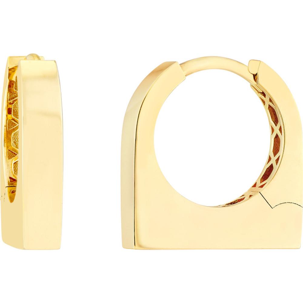 Olas d'Oro - 14K Yellow Gold Thick Bar Huggie Earrings Lightweight and Modern Design