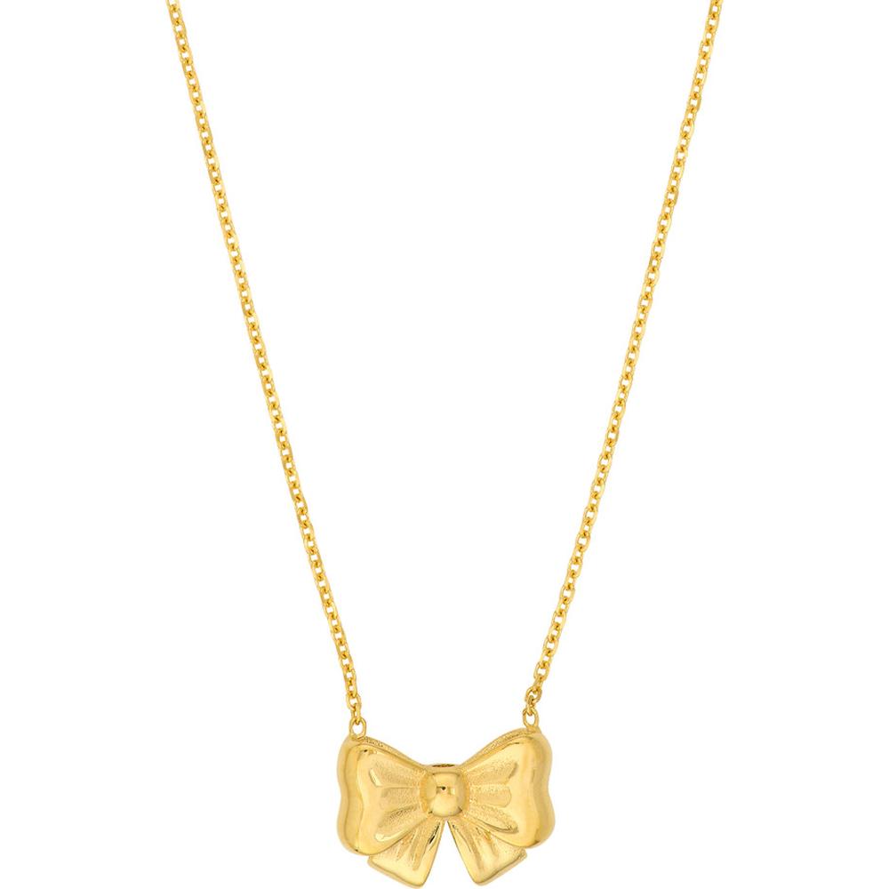 Olas d'Oro - 14K Yellow Gold Tied Bow Pendant Necklace with Adjustable Lobster Clasp