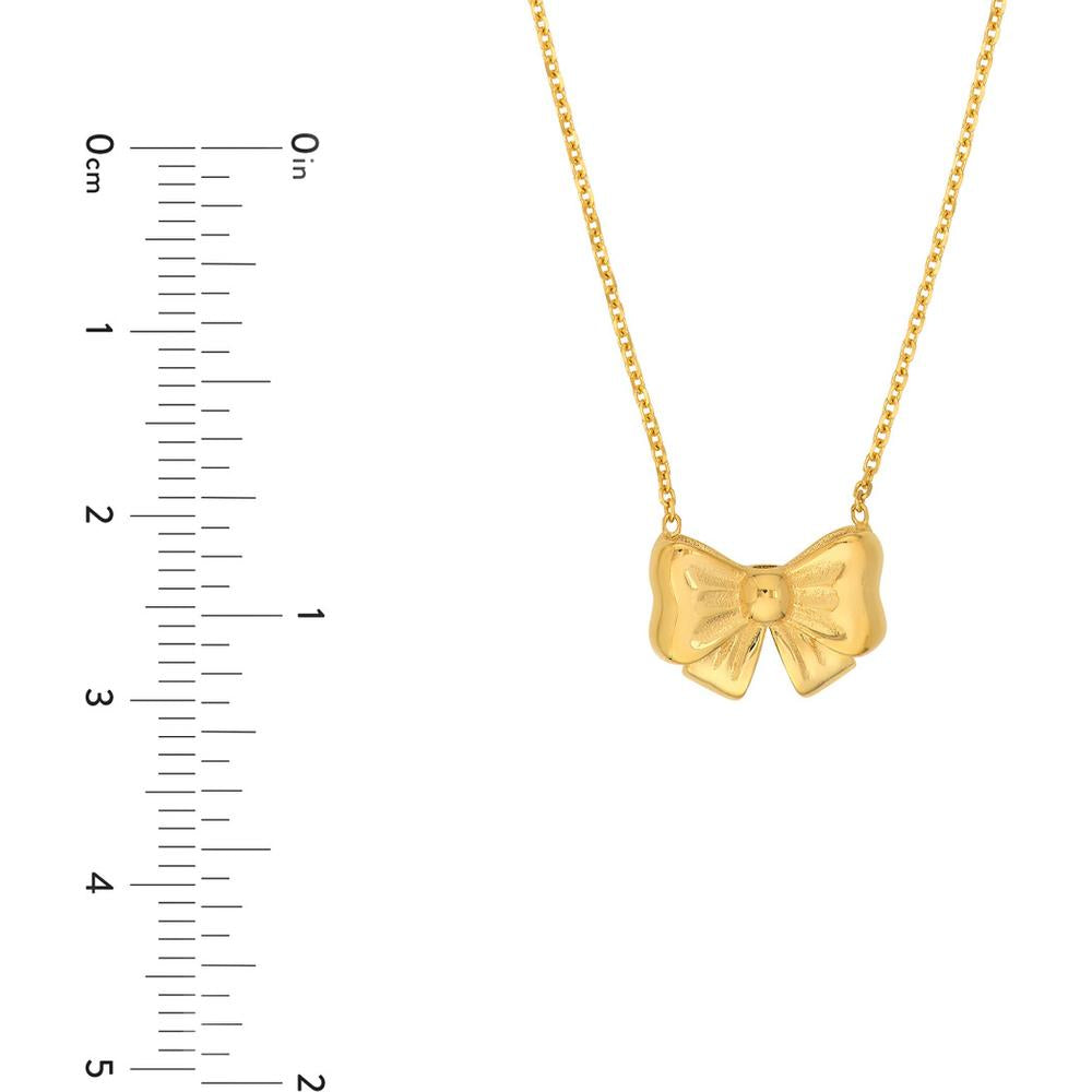 Olas d'Oro - 14K Yellow Gold Tied Bow Pendant Necklace with Adjustable Lobster Clasp