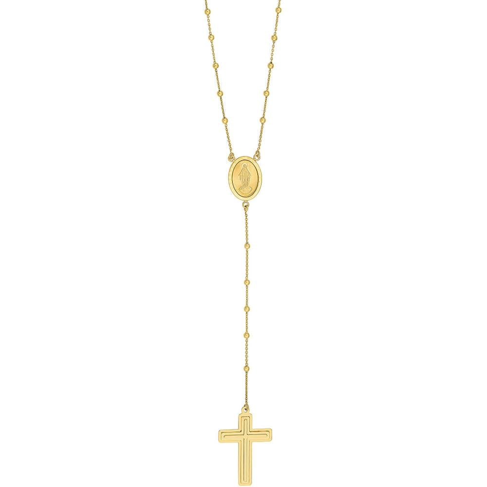 Olas d'Oro - 14K Yellow Gold Traditional Rosary Necklace with Cross and 2" Extender