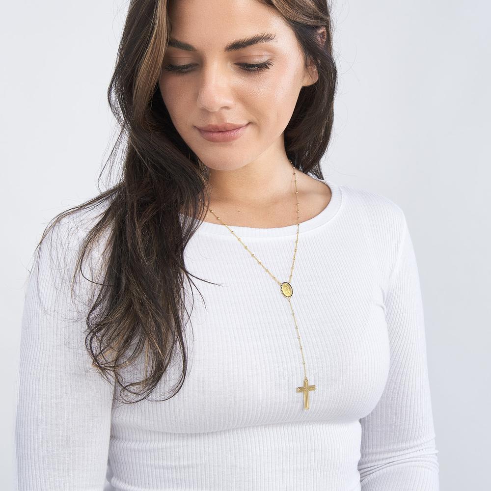 Olas d'Oro - 14K Yellow Gold Traditional Rosary Necklace with Cross and 2" Extender
