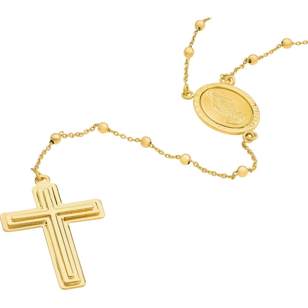 Olas d'Oro - 14K Yellow Gold Traditional Rosary Necklace with Cross and 2" Extender
