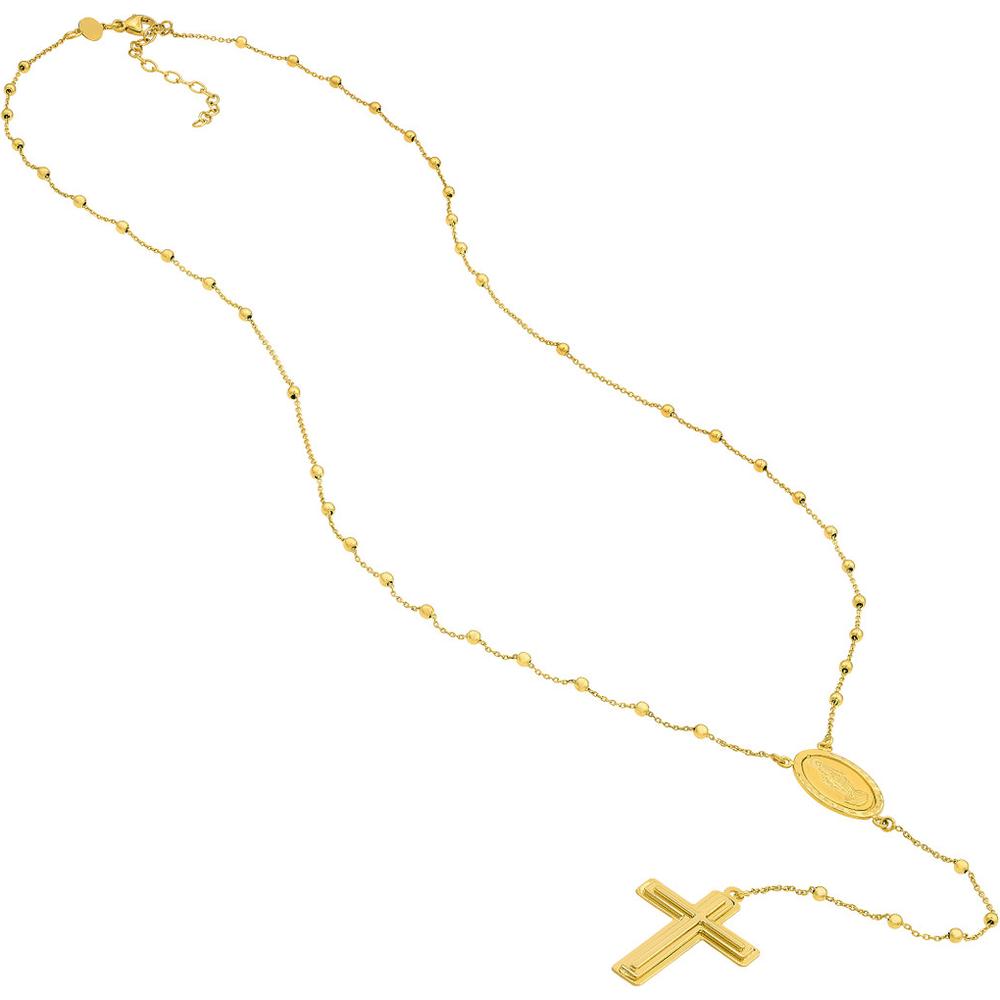Olas d'Oro - 14K Yellow Gold Traditional Rosary Necklace with Cross and 2" Extender