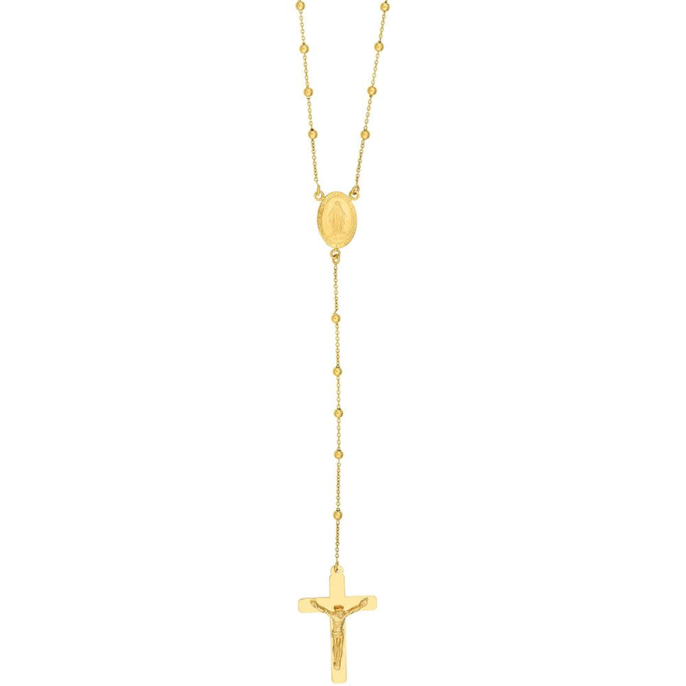 Olas d'Oro - 14K Yellow Gold Traditional Rosary Necklace with Crucifix and Extender 6.70 Grams