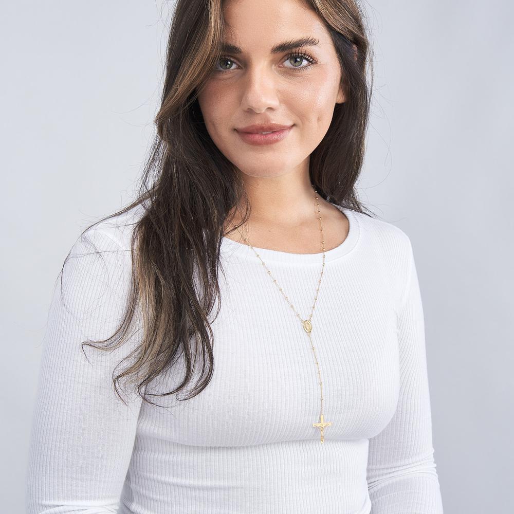Olas d'Oro - 14K Yellow Gold Traditional Rosary Necklace with Crucifix and Extender 6.70 Grams