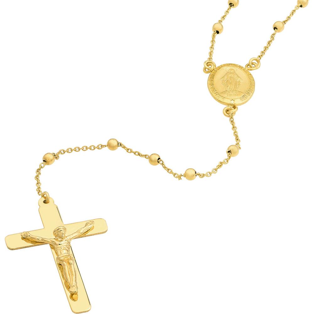 Olas d'Oro - 14K Yellow Gold Traditional Rosary Necklace with Crucifix and Extender 6.70 Grams