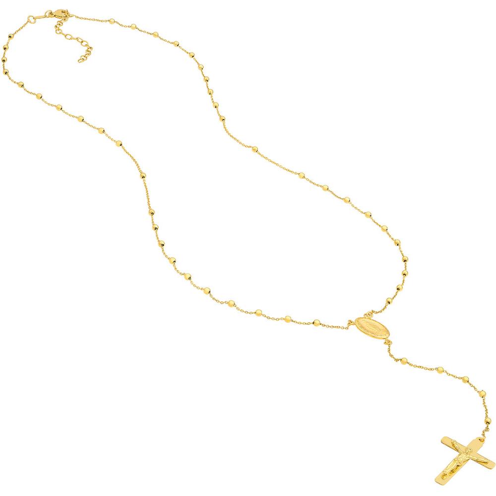 Olas d'Oro - 14K Yellow Gold Traditional Rosary Necklace with Crucifix and Extender 6.70 Grams