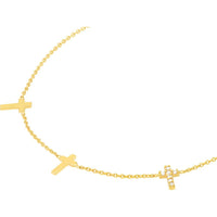 Olas d'Oro - 14K Yellow Gold Triple Cross with Diamond Pendant Necklace - 1/15tcw Diamond Weight