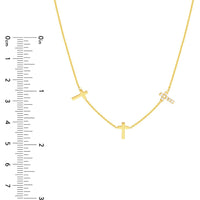 Olas d'Oro - 14K Yellow Gold Triple Cross with Diamond Pendant Necklace - 1/15tcw Diamond Weight
