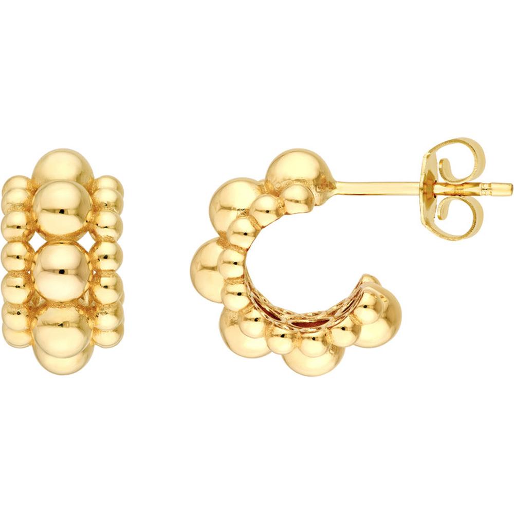 Olas d'Oro - 14K Yellow Gold Triple Row Beaded Open Hoop Earrings - 4.46 Grams Total Weight