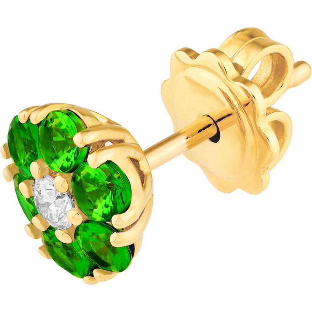 Olas d'Oro - 14K Yellow Gold Tsavorite & Diamond Cluster Stud Earrings - 0.81 Carat Total Tsavorite Weight, 0.13 Carat Total Diamond Weight