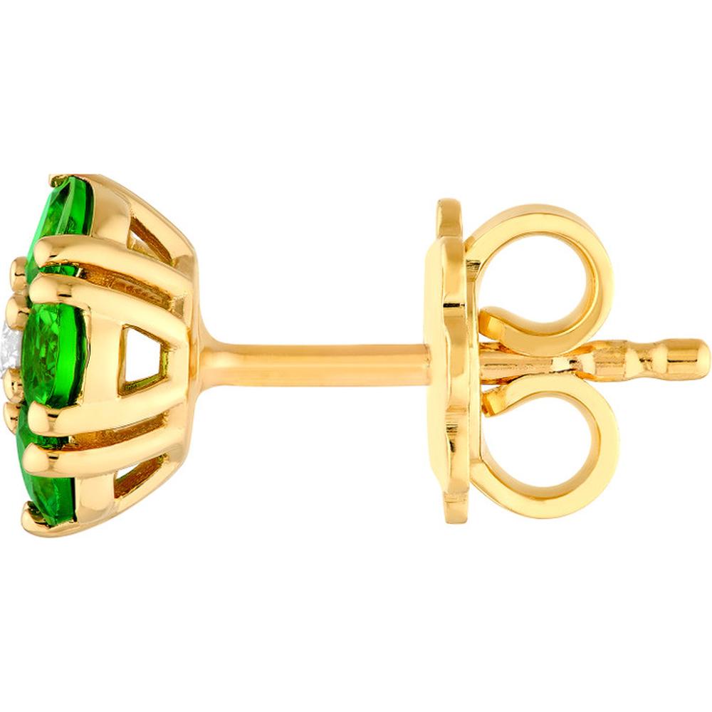 Olas d'Oro - 14K Yellow Gold Tsavorite & Diamond Cluster Stud Earrings - 0.81 Carat Total Tsavorite Weight, 0.13 Carat Total Diamond Weight