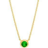 Olas d'Oro - 14K Yellow Gold Tsavorite Bezel Necklace with Adjustable Extender - 0.29 Carat Total Tsavorite Weight